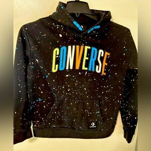 Converse Teen Girls Hooded Long Sleeve Pullover Sweatshirt XL Black W/Confetti